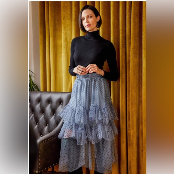 Eva Franco Dresses & Skirts - NWT Eva Franco Ruffled Tulle Midi Skirt Blue Black Large
